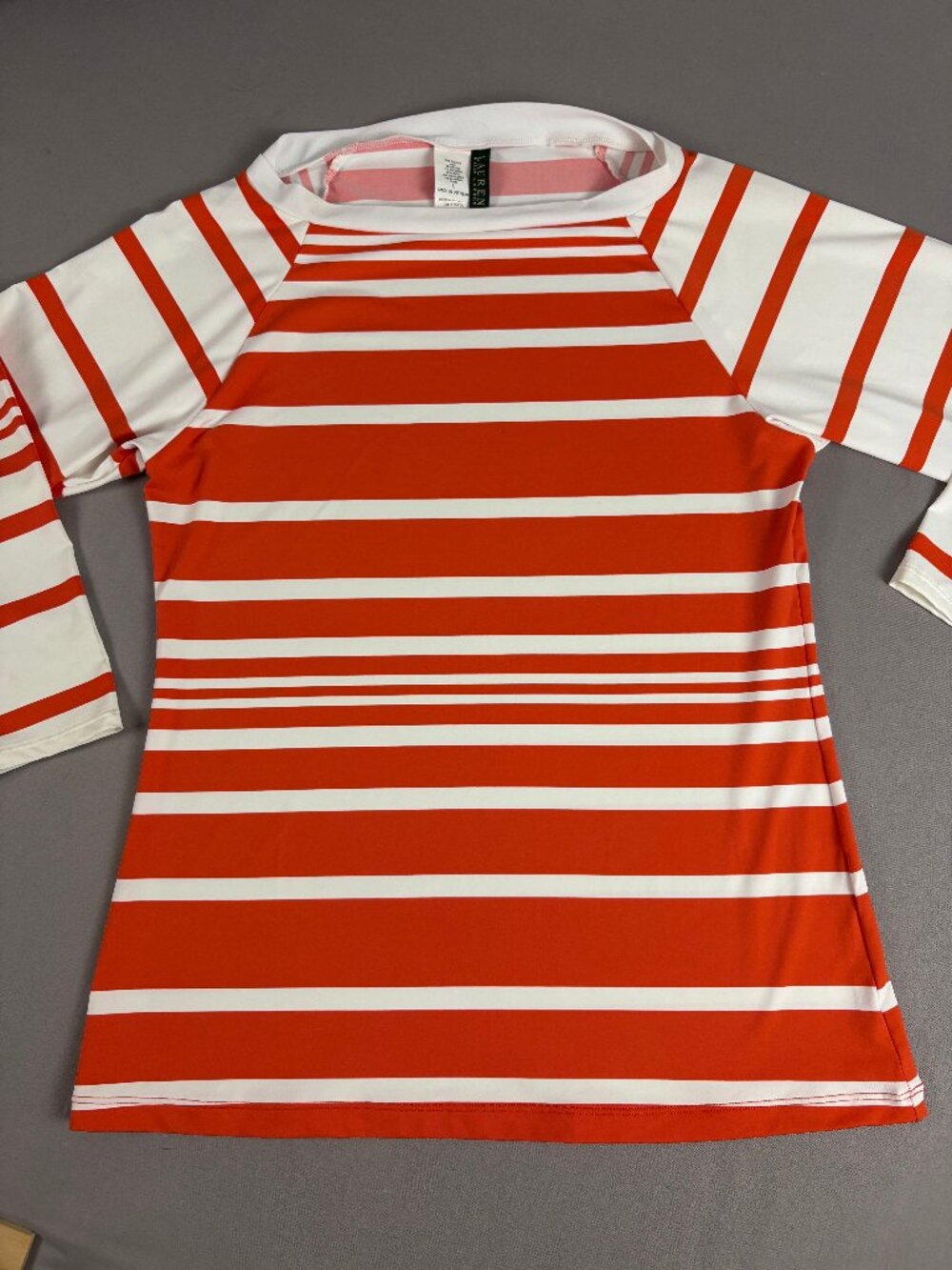 Lauren Ralph Lauren Kaylee Striped Rash Guard Orange White Size L